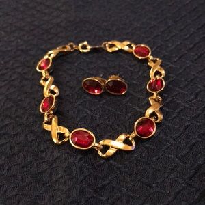 Avon Infinity and Garnet Bracelet and Earrings Set